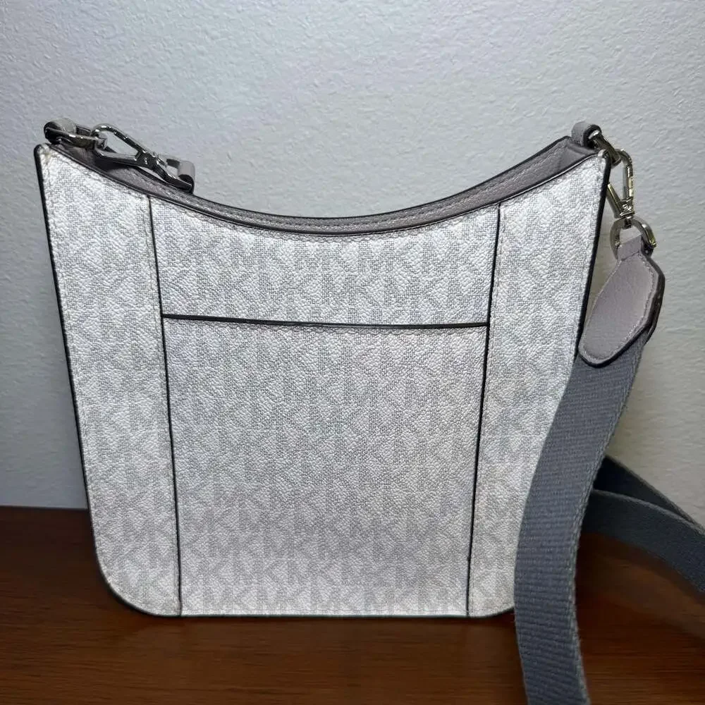 Michael Kors White Monogram Crossbody with Gray Strap